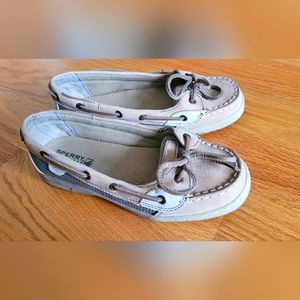 Sperry Angelfish Boat Shoes | Tan/Camel Plaid | Size Youth 3.5 / Women's 5